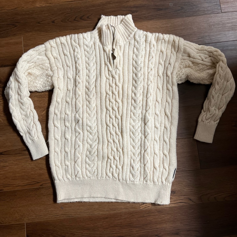 WOOLOVERS MENS CABLE KNIT CREAM SWEATER 100% BRITISH WOOL